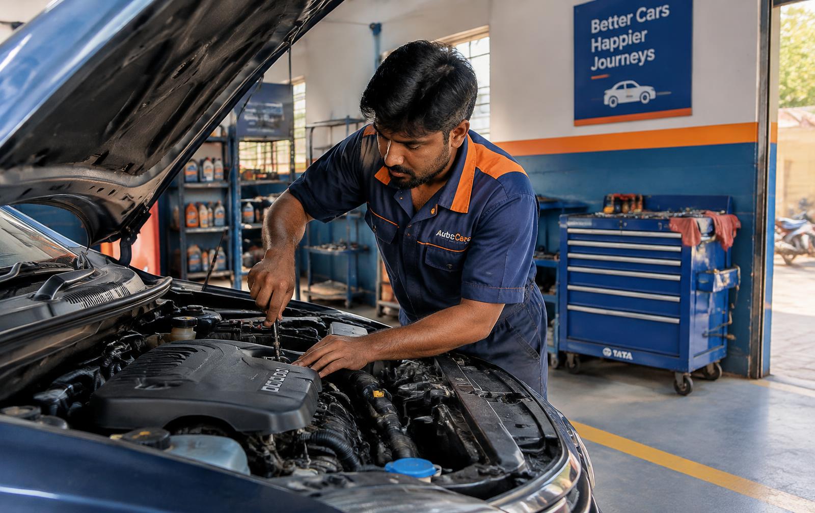 Mechanic repairing a car engine